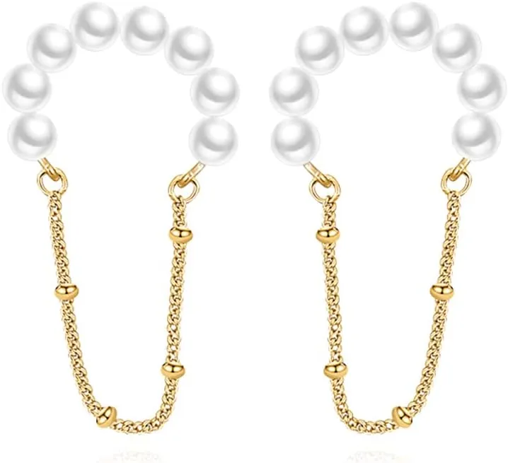 Reffeer Solid 925 Sterling Silver Pearl Cuff Earrings Chain for Women Teens Pearl Cartilage Wrap Earrings No Piercing