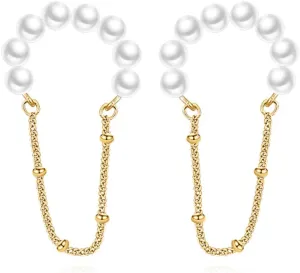 Reffeer Solid 925 Sterling Silver Pearl Cuff Earrings Chain for Women Teens Pearl Cartilage Wrap Earrings No Piercing