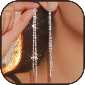 Rhinestone Tassel Earrings for Women Sparkly Long Tassel Earrings Prom Earrings Bling Crystal Chandelier Earrings Wedding Party Prom Dress Outfit Jewerly Gifts