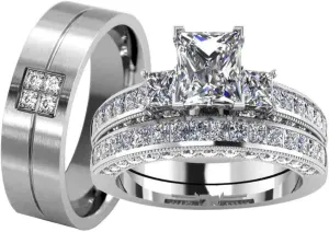 ringheart Couple Rings White Gold Filled 2pc Womens Wedding Ring Sets Cz Titanium Steel Mens Wedding BandPlease Buy 2 Rings for 1 Pair