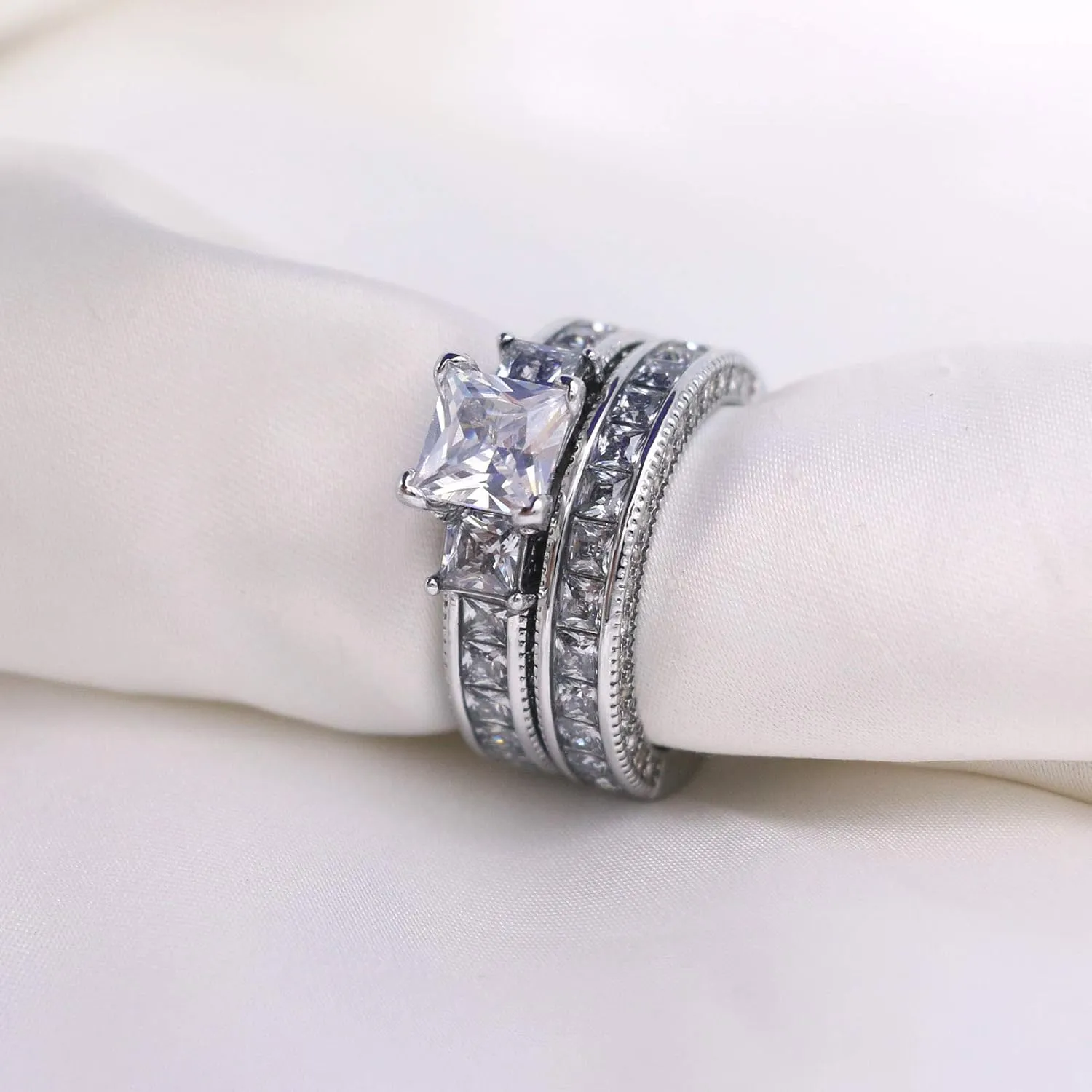 ringheart Couple Rings White Gold Filled 2pc Womens Wedding Ring Sets Cz Titanium Steel Mens Wedding BandPlease Buy 2 Rings for 1 Pair