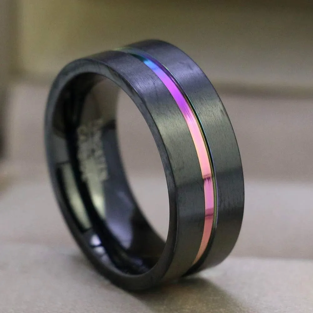 ringheart Luxury Couple Rings Black Gold Filled Princess Cut Purple Cz Womens Wedding Ring Sets Man Tungsten Wedding BandPlease 2 Two Rings for 1 Pair