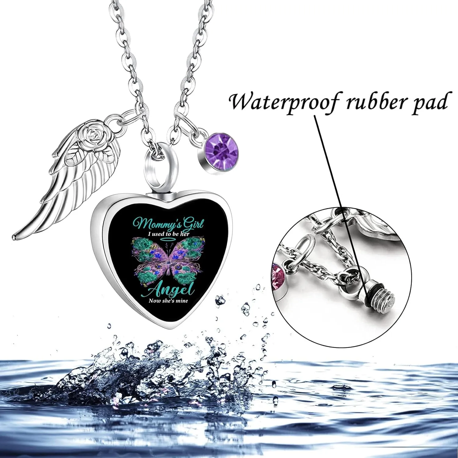 RIPFEVURN Heart Cremation Jewelry Urn Necklaces for Ashes for Women Stainless Steel Butterfly Cremation Jewelry Human Ashes Holder Memorial Keepsake Pendant