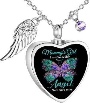 RIPFEVURN Heart Cremation Jewelry Urn Necklaces for Ashes for Women Stainless Steel Butterfly Cremation Jewelry Human Ashes Holder Memorial Keepsake Pendant