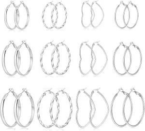 Ritach Stainless Steel Hoop Earrings for Women, Hypoallergenic Lightweight 316L Stainless Steel Earrings Large Big Silver Hoops Set for Jewelry Gifts