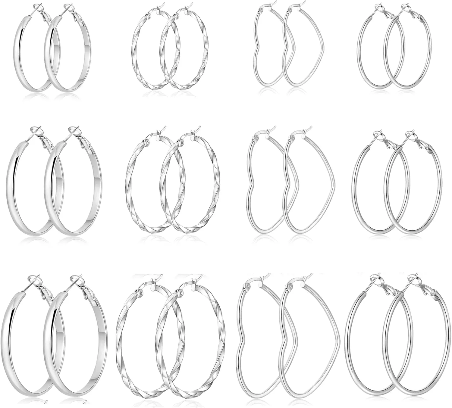 Ritach Stainless Steel Hoop Earrings for Women, Hypoallergenic Lightweight 316L Stainless Steel Earrings Large Big Silver Hoops Set for Jewelry Gifts