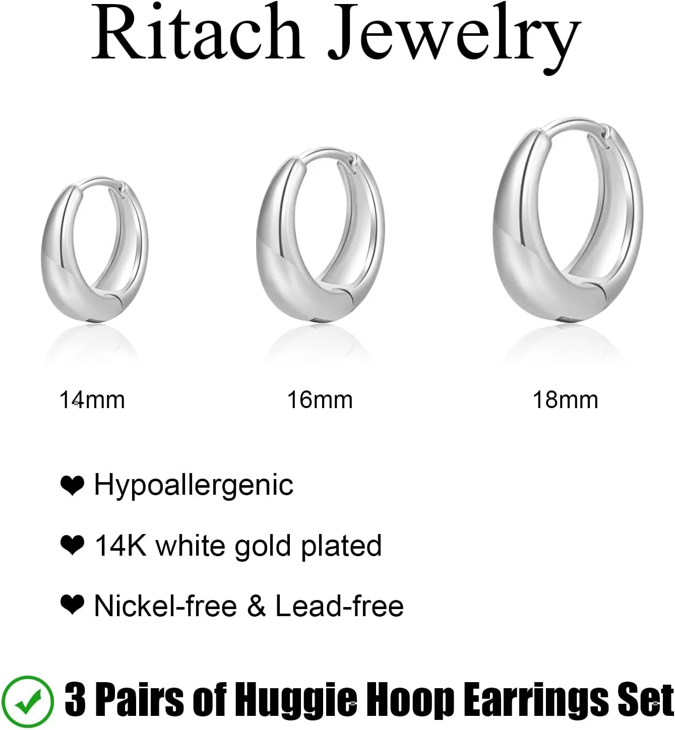 Ritach Sterling Silver Earrings for Women Chunky Silver Square Hoop Earrings Sets Hypoallergenic Geometric Minimalist Rectangle Hoops Jewelry Gifts for Women