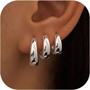 Ritach Sterling Silver Earrings for Women Chunky Silver Square Hoop Earrings Sets Hypoallergenic Geometric Minimalist Rectangle Hoops Jewelry Gifts for Women