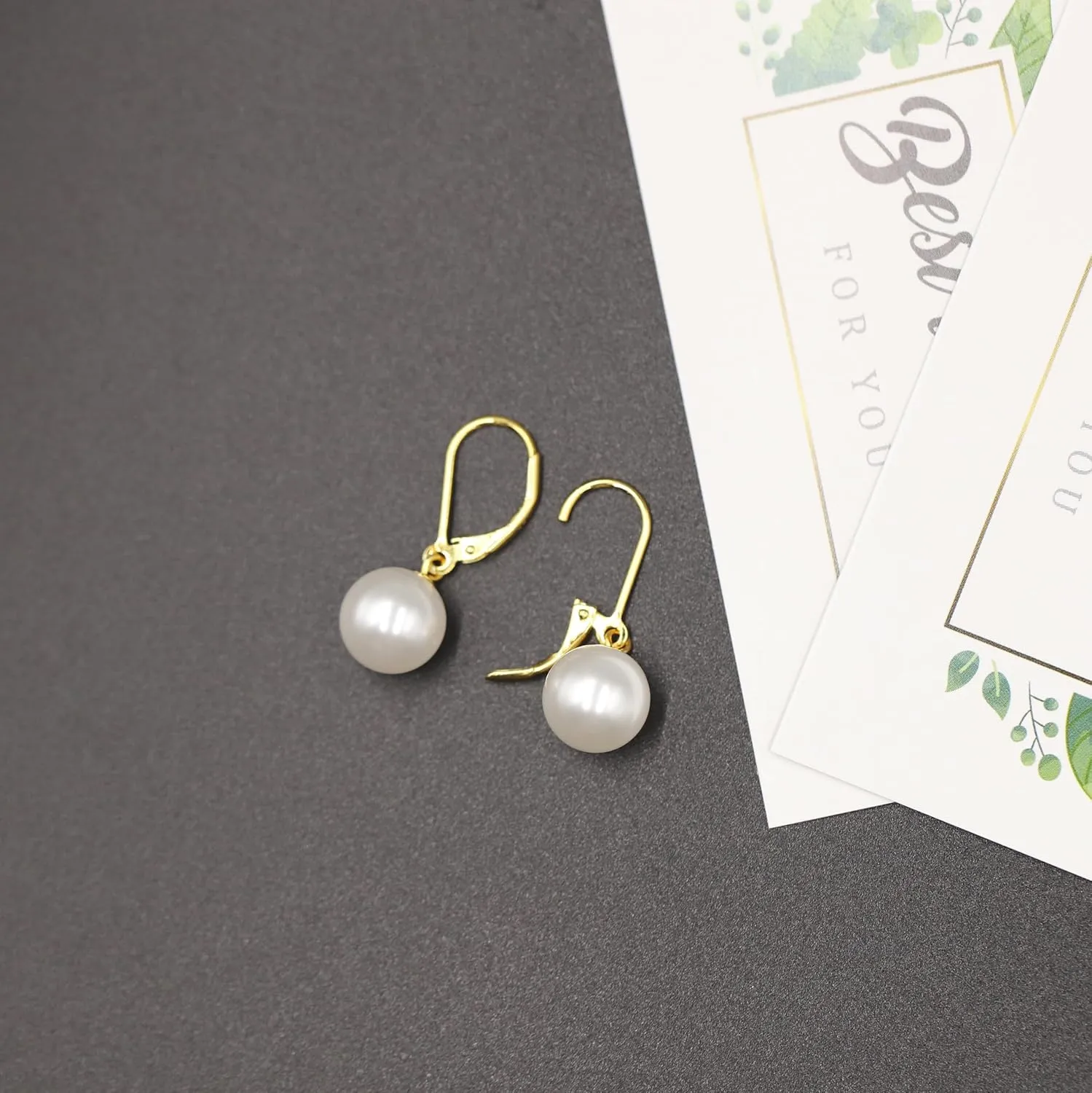 Rnivida 925 Sterling Silver Hypoallergenic Pearl Leverback Earrings,Single White Round Pearl Drop Jewelry Gift for Women