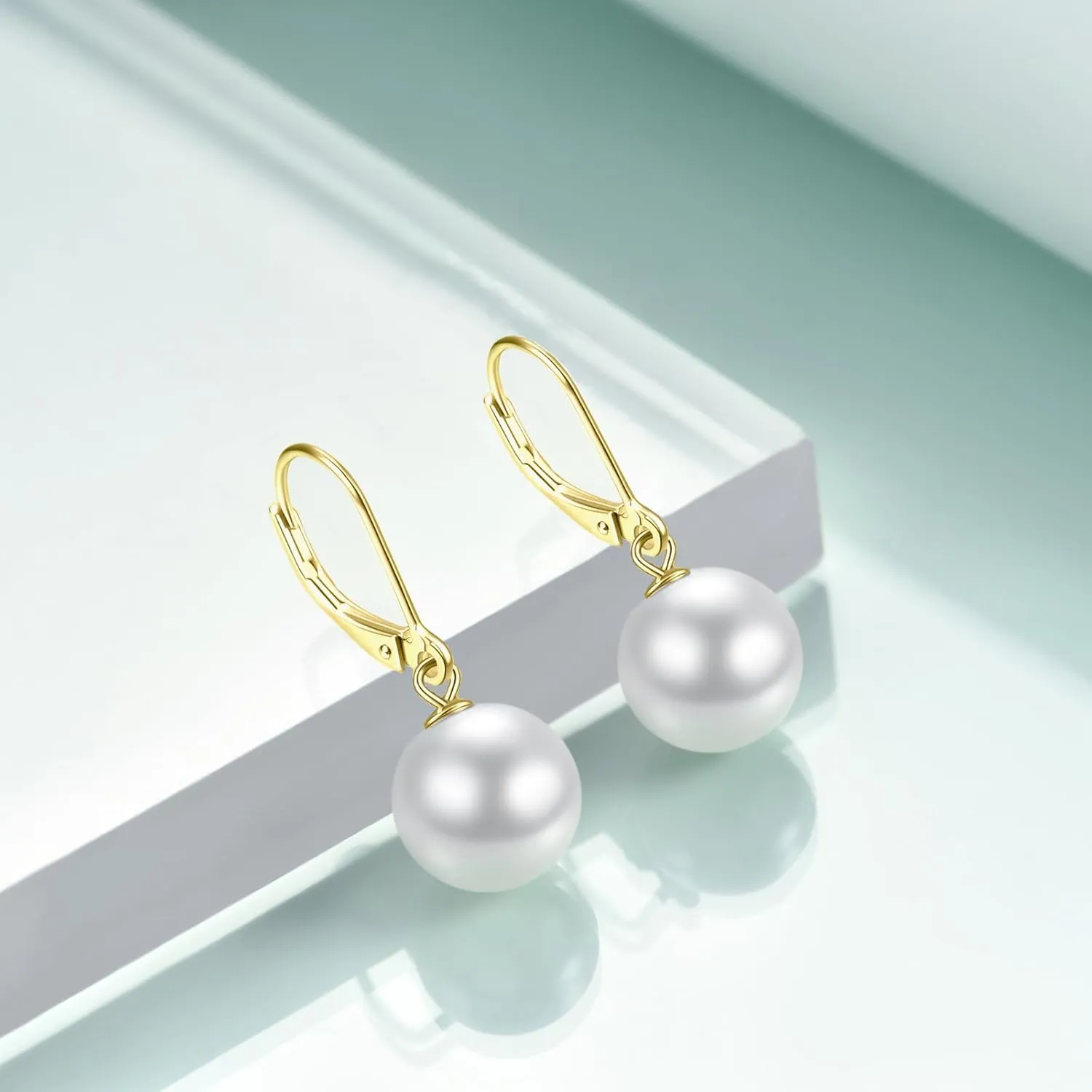 Rnivida 925 Sterling Silver Hypoallergenic Pearl Leverback Earrings,Single White Round Pearl Drop Jewelry Gift for Women