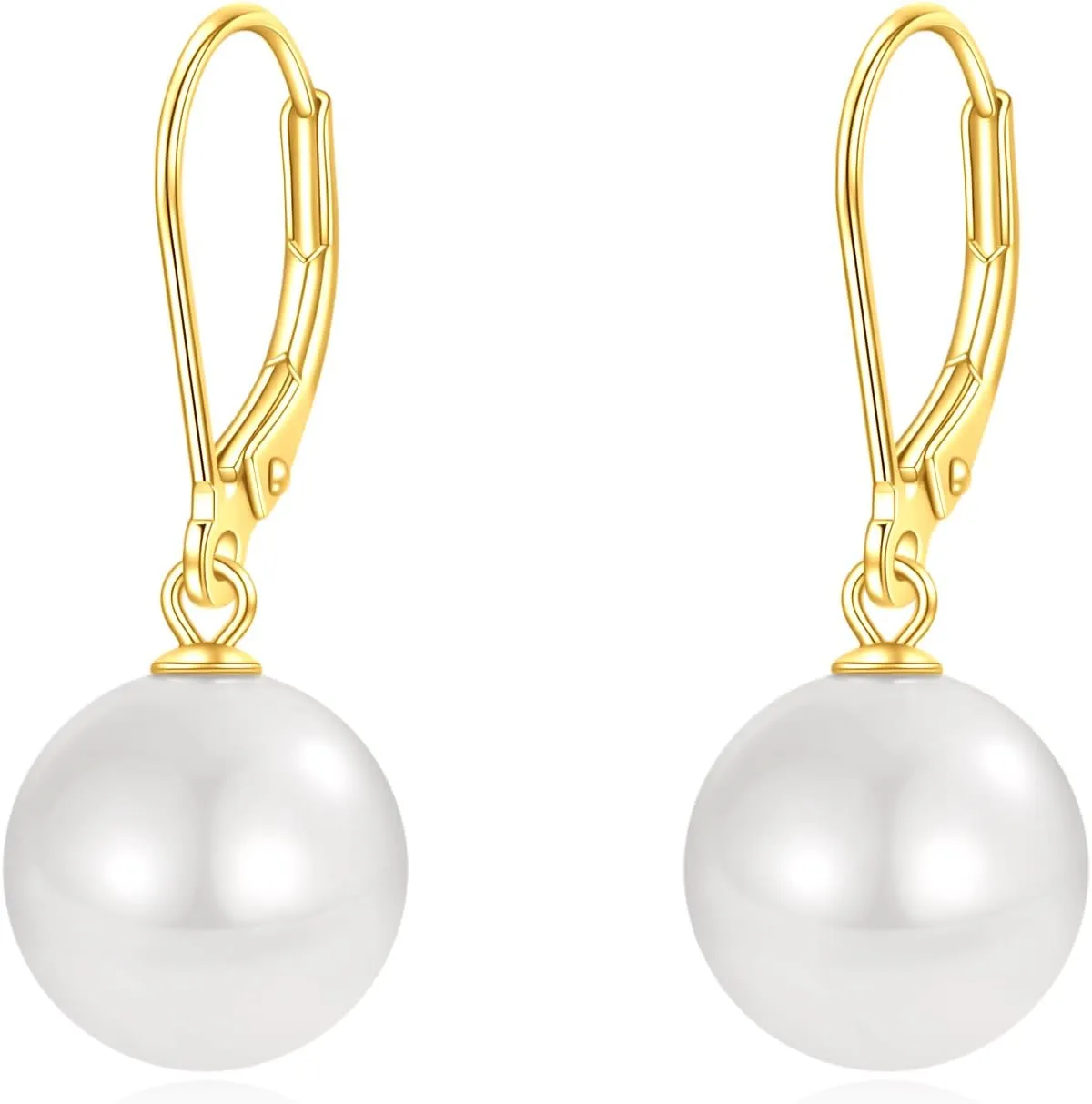 Rnivida 925 Sterling Silver Hypoallergenic Pearl Leverback Earrings,Single White Round Pearl Drop Jewelry Gift for Women
