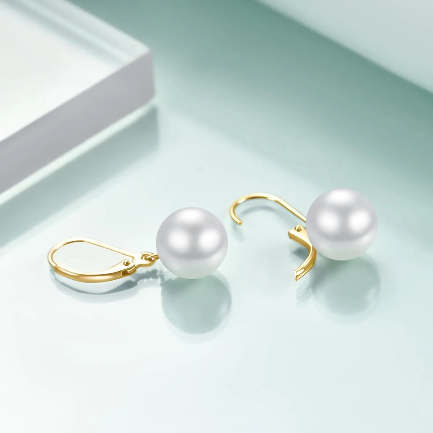 Rnivida 925 Sterling Silver Hypoallergenic Pearl Leverback Earrings,Single White Round Pearl Drop Jewelry Gift for Women