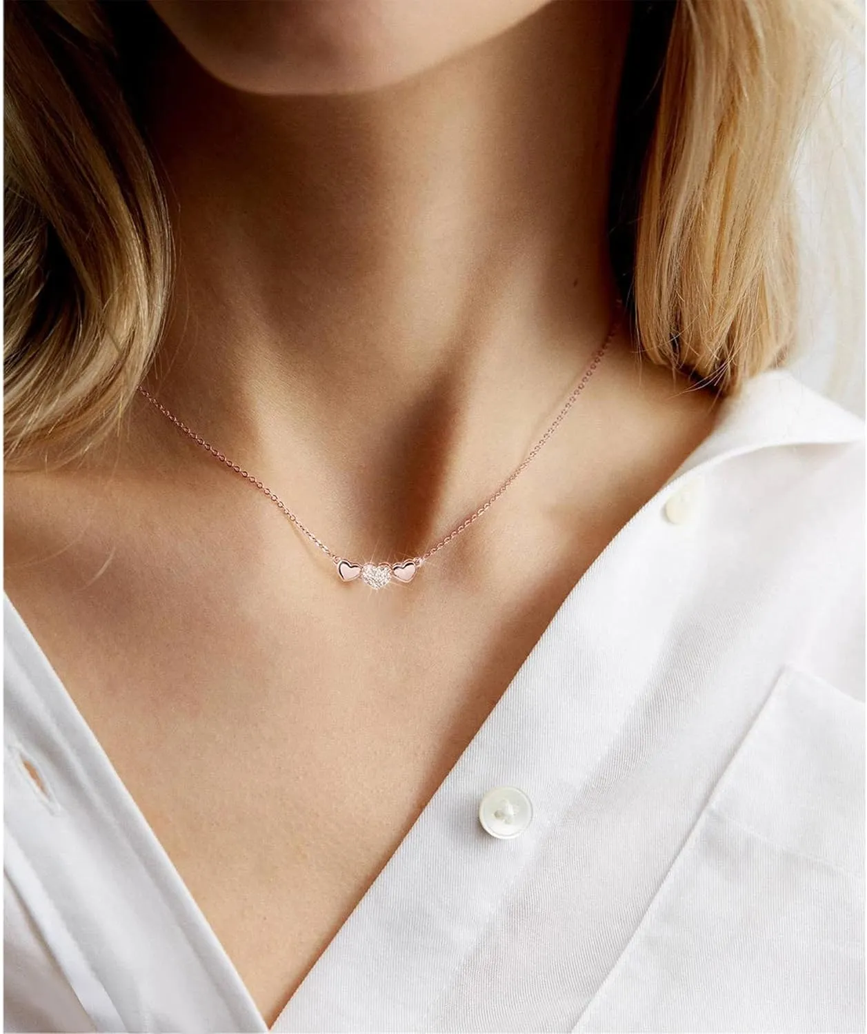 Rose Gold Gold 3 Heart Necklace for Friends Bridesmaid