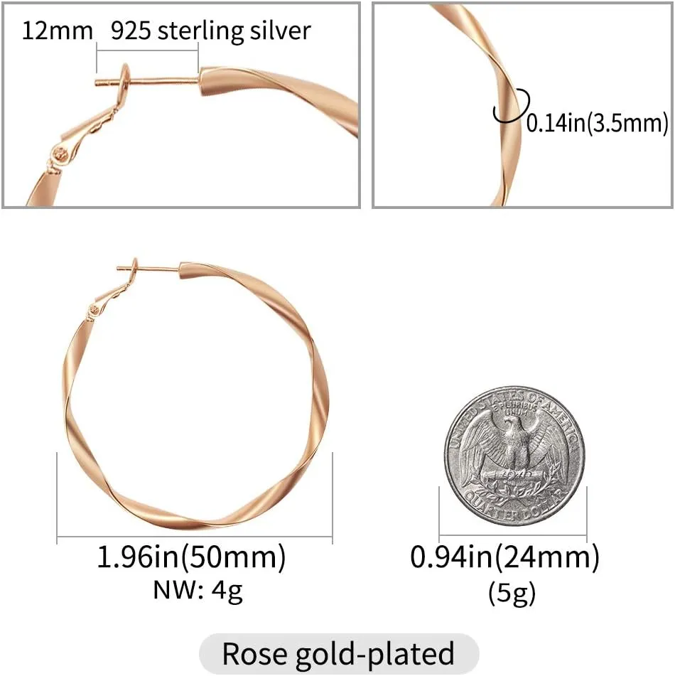 Rose Gold Plated Yellow Gold Plated White Gold Plated Hoop Earrings Lightweight Hoop Earrings For Women Loop Earrings 1in 2in
