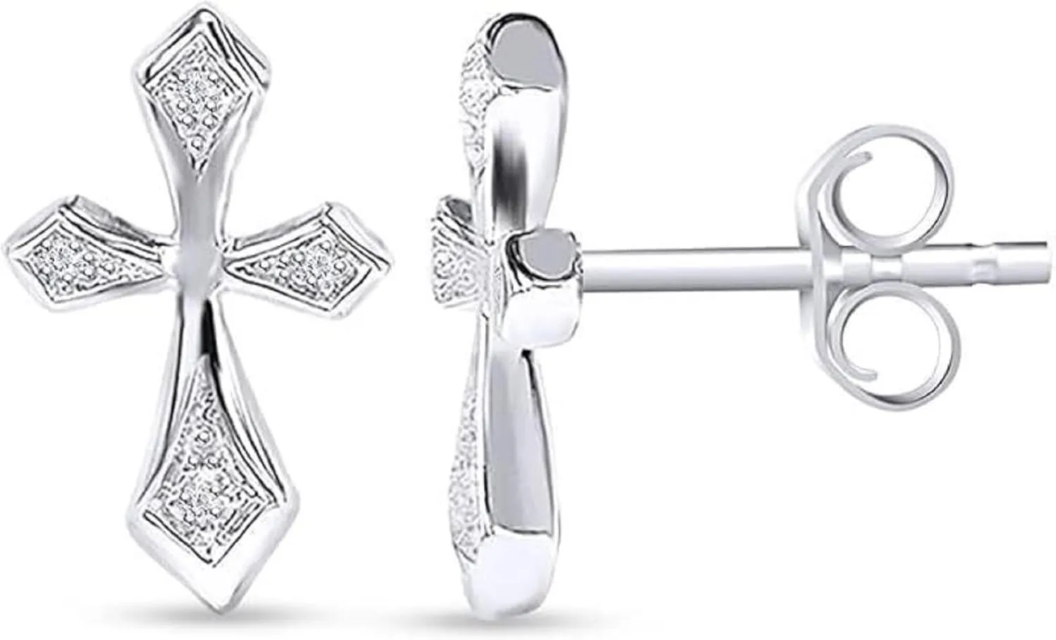 Round Cut White Diamond 14K Gold Finish Diamond Cross Stud Earring for Women's