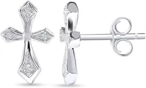 Round Cut White Diamond 14K Gold Finish Diamond Cross Stud Earring for Women's