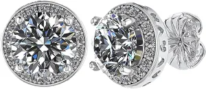 Round Halo Simulated Diamond Stud Earrings, 925 Sterling Silver & Hypoallergenic Post 2.50-3.00ctw CZ