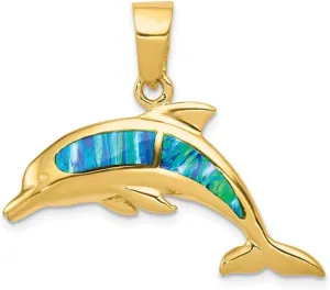 Roy Rose Jewelry 14K Yellow Gold Imitation Opal Dolphin Pendant