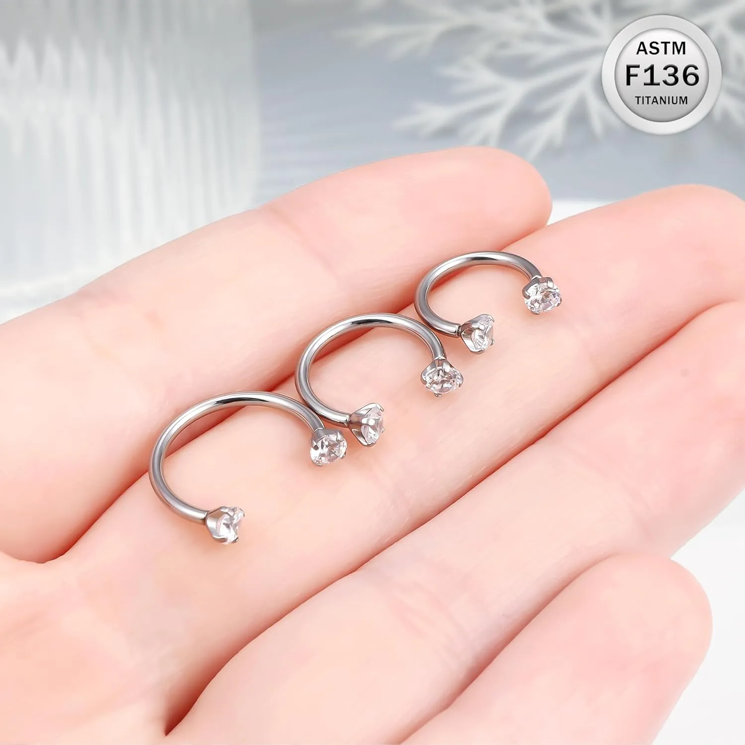 Ruifan ASTM F136 Titanium Horseshoe Nose Ring 16G Cubic Zircon Septum Rings Piercing Jewelry Internally Threaded Cartilage Conch Helix Rook Tragus Lip Earring Hoop Eyebrow For Women Men 8mm 10mm 12mm