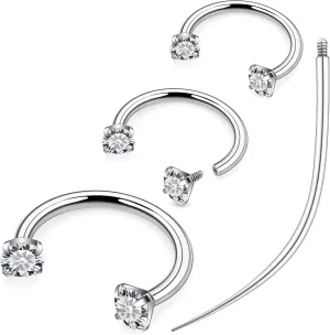 Ruifan ASTM F136 Titanium Horseshoe Nose Ring 16G Cubic Zircon Septum Rings Piercing Jewelry Internally Threaded Cartilage Conch Helix Rook Tragus Lip Earring Hoop Eyebrow For Women Men 8mm 10mm 12mm