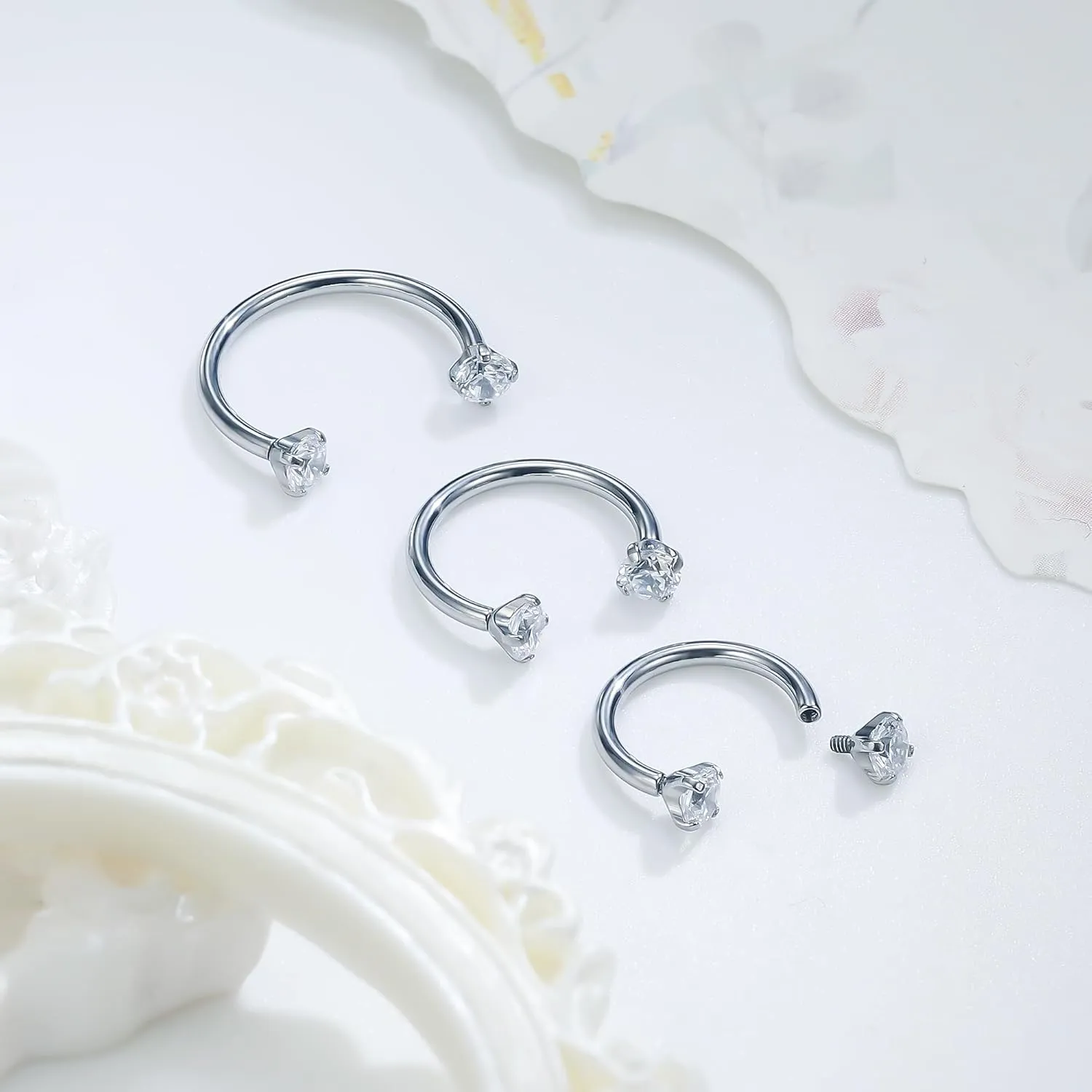 Ruifan ASTM F136 Titanium Horseshoe Nose Ring 16G Cubic Zircon Septum Rings Piercing Jewelry Internally Threaded Cartilage Conch Helix Rook Tragus Lip Earring Hoop Eyebrow For Women Men 8mm 10mm 12mm