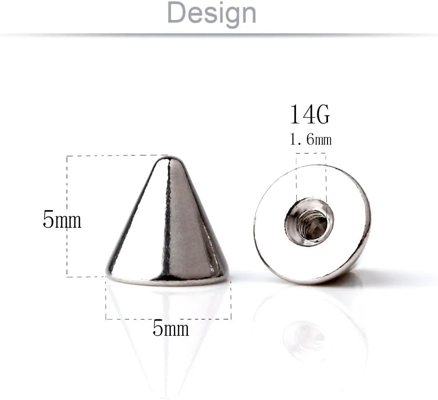 Ruifan Replacement Spikes Cone Body Jewelry Piercing Barbell Parts 16G 14G Pack of 10