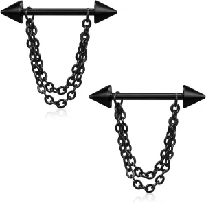 Ruifan Surgical Steel Nipple Shield Rings Tongue Barbell Piercing Jewelry Retainer 14G 5/8Inch Chain Dangle Clear CZ for Women Men 2-20PCS