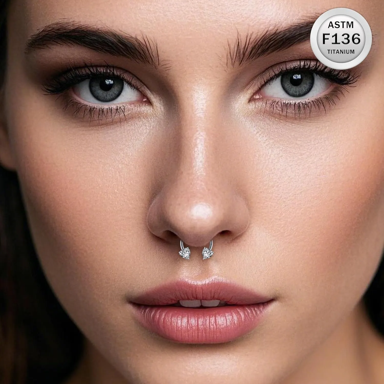 Ruifan Titanium Horseshoe Nose Ring 16G Cubic Zircon Heart Septum Rings Piercing Jewelry Internally Threaded Cartilage Conch Helix Rook Tragus Lip Earring Hoop Eyebrow For Women Men 8mm 10mm