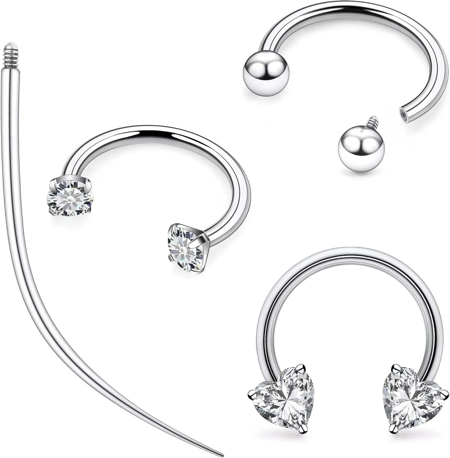 Ruifan Titanium Horseshoe Nose Ring 16G Cubic Zircon Heart Septum Rings Piercing Jewelry Internally Threaded Cartilage Conch Helix Rook Tragus Lip Earring Hoop Eyebrow For Women Men 8mm 10mm