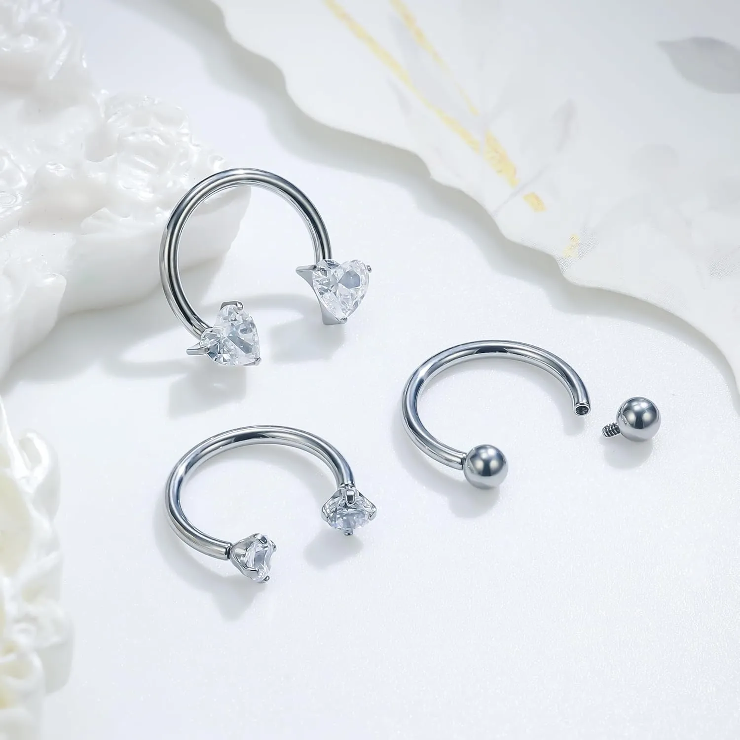 Ruifan Titanium Horseshoe Nose Ring 16G Cubic Zircon Heart Septum Rings Piercing Jewelry Internally Threaded Cartilage Conch Helix Rook Tragus Lip Earring Hoop Eyebrow For Women Men 8mm 10mm