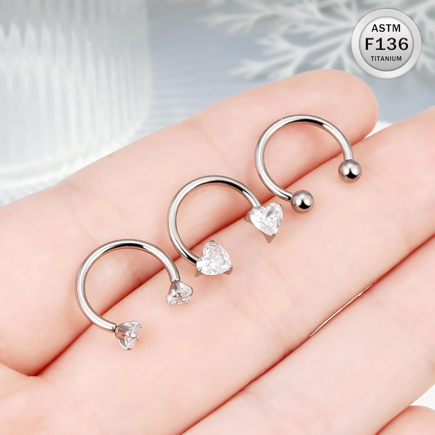 Ruifan Titanium Horseshoe Nose Ring 16G Cubic Zircon Heart Septum Rings Piercing Jewelry Internally Threaded Cartilage Conch Helix Rook Tragus Lip Earring Hoop Eyebrow For Women Men 8mm 10mm