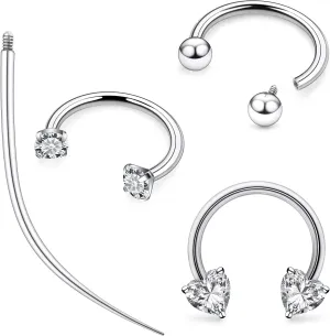 Ruifan Titanium Horseshoe Nose Ring 16G Cubic Zircon Heart Septum Rings Piercing Jewelry Internally Threaded Cartilage Conch Helix Rook Tragus Lip Earring Hoop Eyebrow For Women Men 8mm 10mm