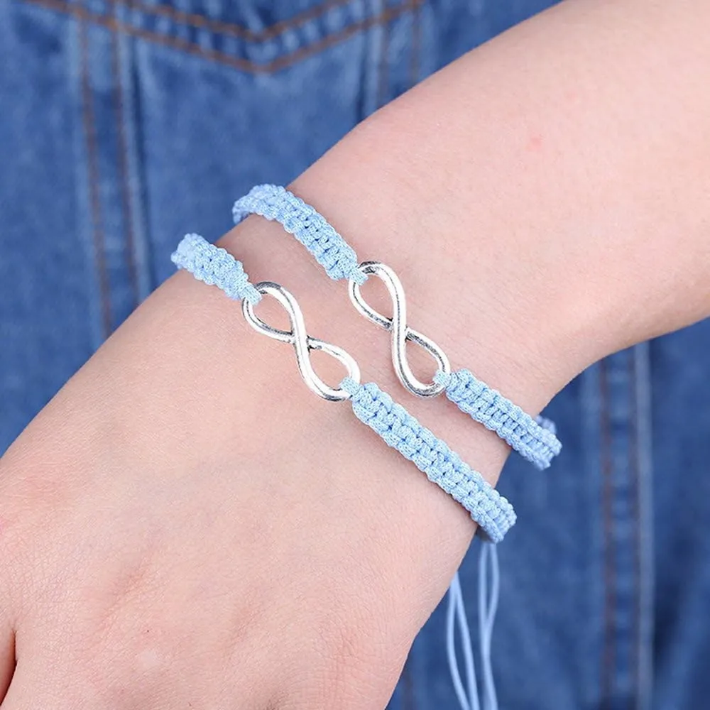 Rullarr 2Pcs Women Men Handmade Infinity Forever Lovers Friendship Family Braided Couple Cuff Link Strentch Bracelets