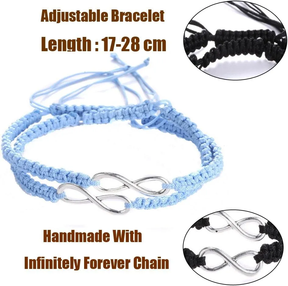Rullarr 2Pcs Women Men Handmade Infinity Forever Lovers Friendship Family Braided Couple Cuff Link Strentch Bracelets