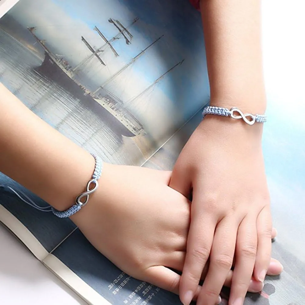 Rullarr 2Pcs Women Men Handmade Infinity Forever Lovers Friendship Family Braided Couple Cuff Link Strentch Bracelets