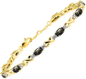RYLOS Bracelets for Women Yellow Gold Plated Silver XO Hugs & Kisses Tennis Bracelet Gemstone & Genuine Diamonds Adjustable to Fit 7"-8" Wrist, 10 Gorgeous 6X4MM Jewelry for Women Friendship Bracelets