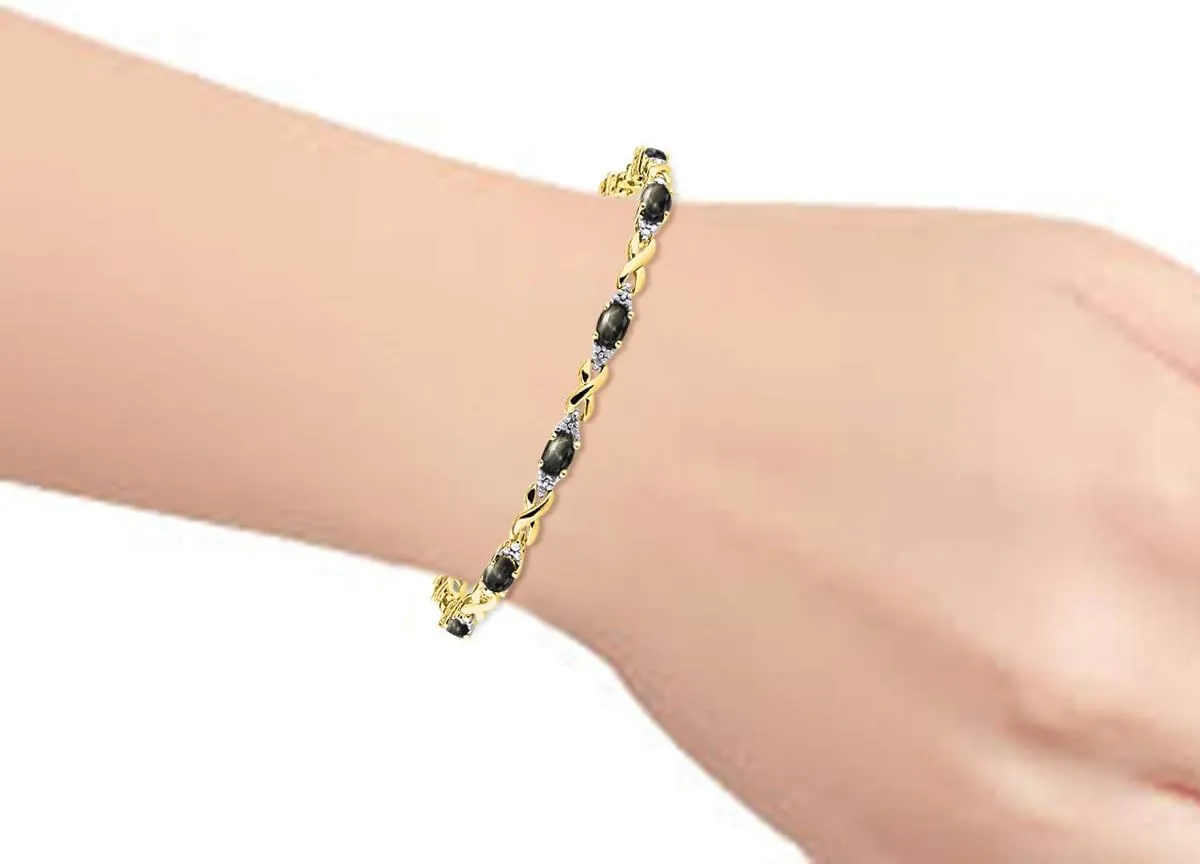 RYLOS Bracelets for Women Yellow Gold Plated Silver XO Hugs & Kisses Tennis Bracelet Gemstone & Genuine Diamonds Adjustable to Fit 7"-8" Wrist, 10 Gorgeous 6X4MM Jewelry for Women Friendship Bracelets