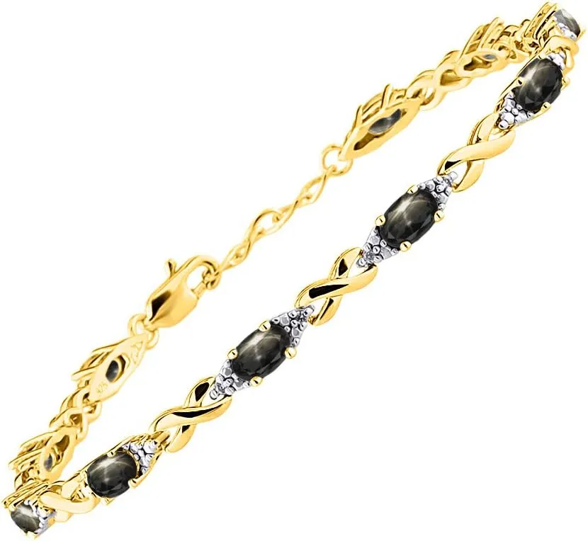RYLOS Bracelets for Women Yellow Gold Plated Silver XO Hugs & Kisses Tennis Bracelet Gemstone & Genuine Diamonds Adjustable to Fit 7"-8" Wrist, 10 Gorgeous 6X4MM Jewelry for Women Friendship Bracelets