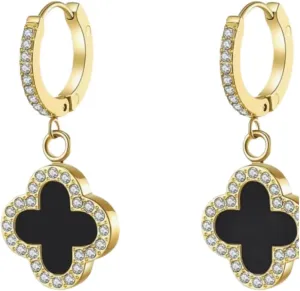 RZLDZL Hypoallergenic Clover Earrings for Women Black Van Cleef Clover Hoop Earrings 18K Gold Plated Four Leaf Lucky Drop Earrings Jewelry Gifts