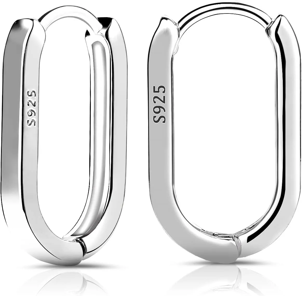 S925 Sterling Silver Hoop Earrings, 2pcs Small Oval Hoop Earrings for Women U-shaped S925 Minimalist Earrings Sterling Silver Light Weight and Comfortable