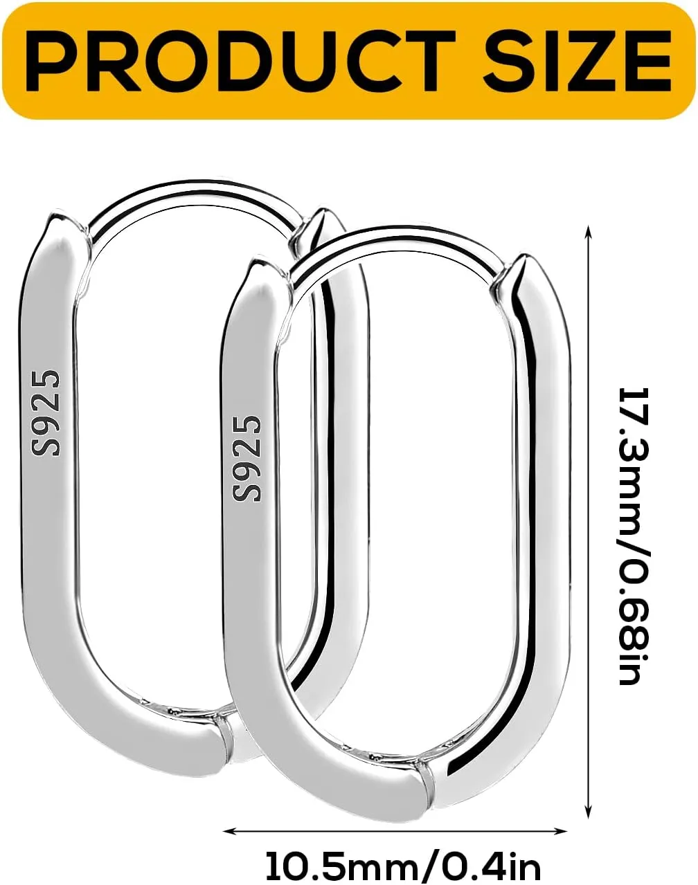 S925 Sterling Silver Hoop Earrings, 2pcs Small Oval Hoop Earrings for Women U-shaped S925 Minimalist Earrings Sterling Silver Light Weight and Comfortable