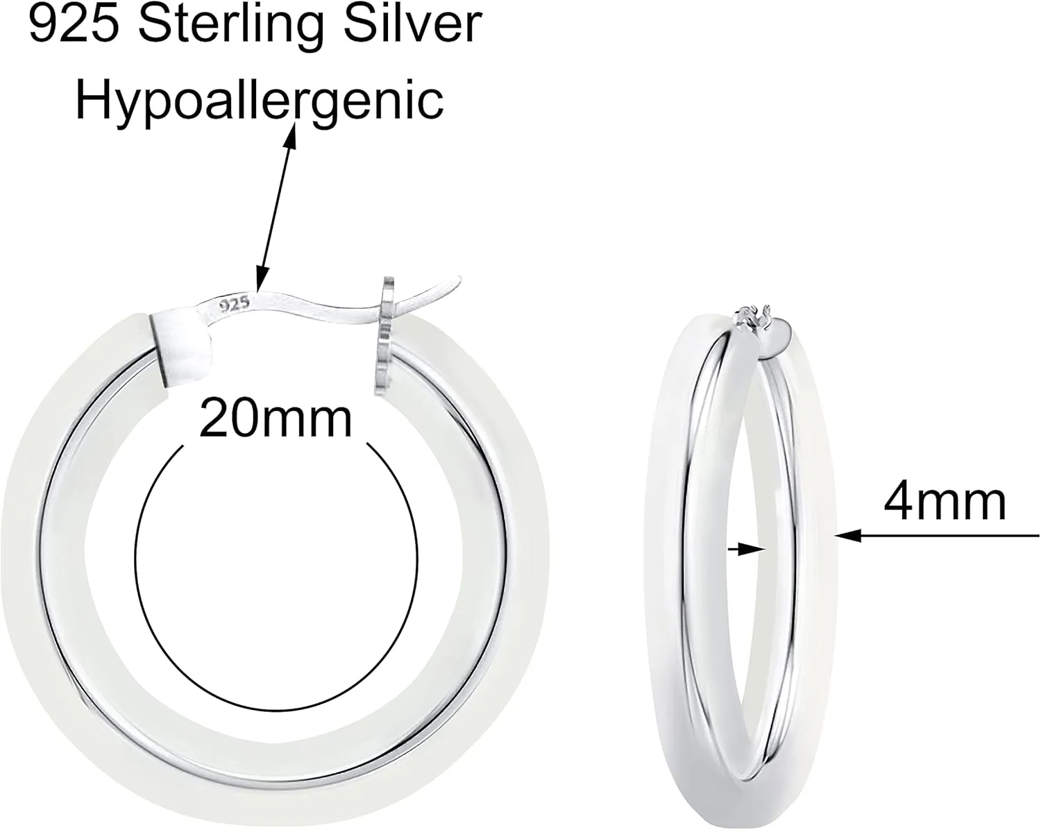 Savlano 925 Sterling silver 4MM Round Hoop Earrings for Women & Men Comes in 20MM-60MM with a Gift Box