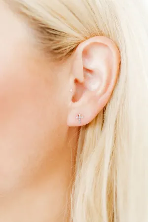 Screwback Stud Earrings - Clara Cross Silver