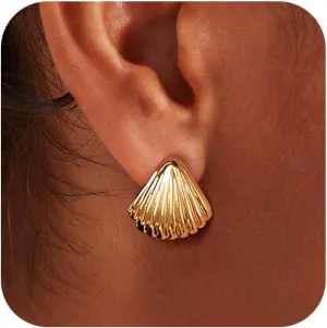 Seashell Stud Earrings for Women Trendy 14K Gold Plated Shell Earrings 925 Sterling Silver Stud Earrings Hypoallergenic Summer Beach Boho Earrings Jewelry Birthday Graduation Gifts for Her