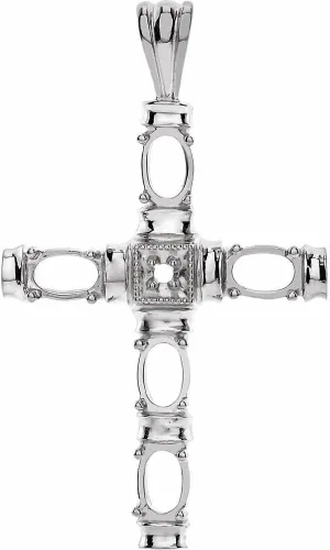 Semi-Polished Platinum Oval Shape Cross Pendant Fine Jewelry for Women Gifts for Her (Mounting Only, Not All Stones Included)
