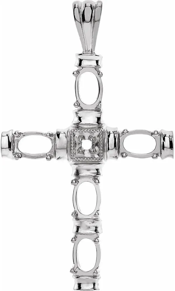 Semi-Polished Platinum Oval Shape Cross Pendant Fine Jewelry for Women Gifts for Her (Mounting Only, Not All Stones Included)