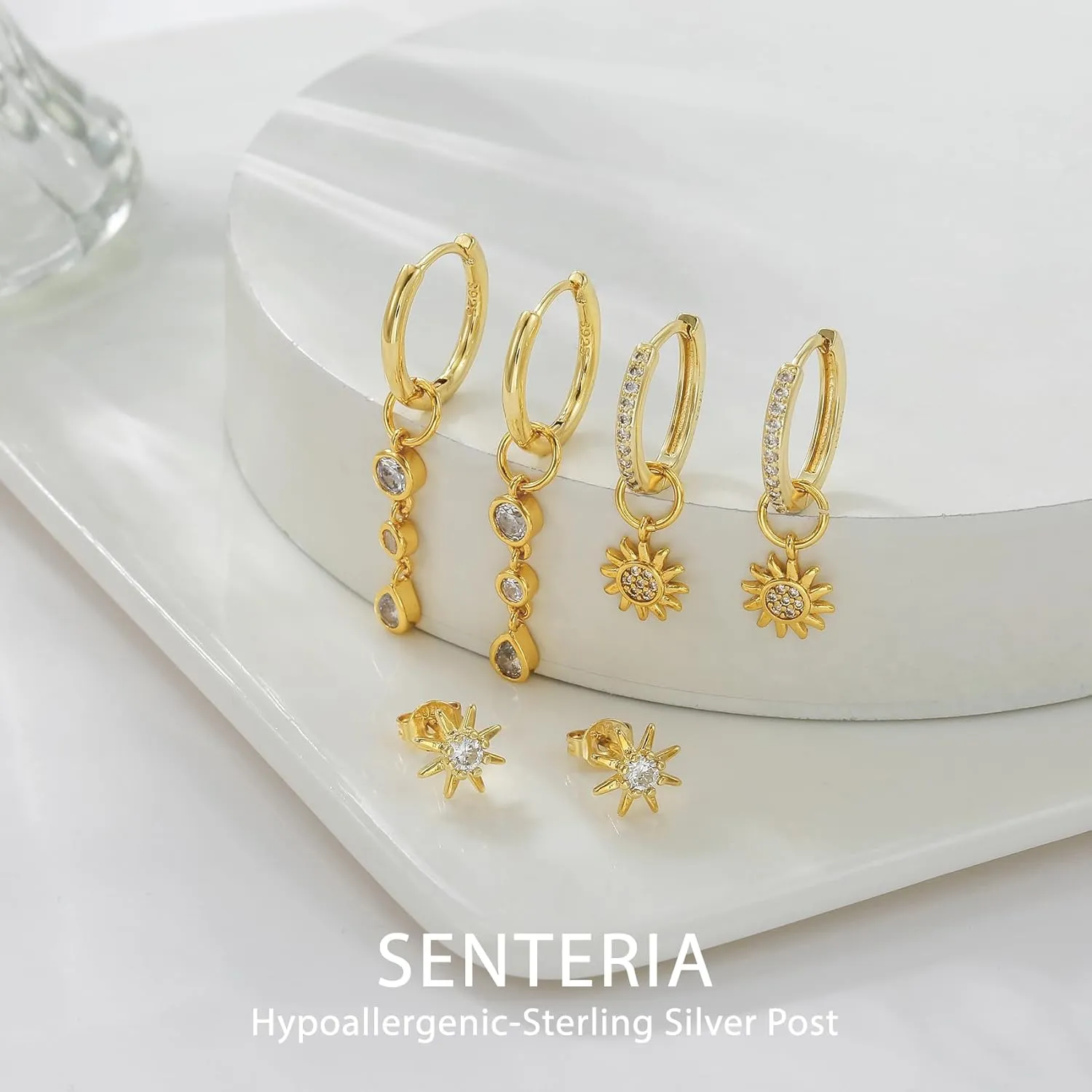 Senteria 6 Pairs Silver Hoop Earrings for Women Interchangeable 925 Sterling Silver Dangle Hoop Earrings Hypoallergenic Silver Hoop Earrings Lightweight Silver Huggie Cartilage Sleepers Earrings Set