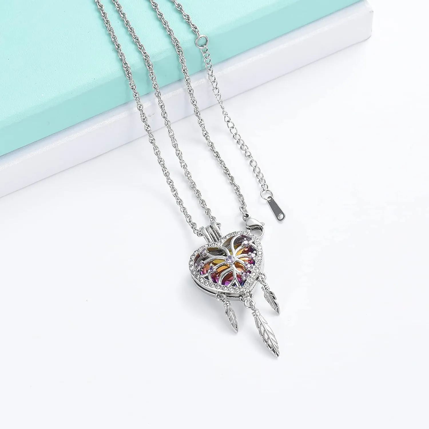 shajwo Dream Catcher Urn Necklace Heart Cremation Jewelry for Ashes for Women Men Angel Wing Flower Memorial Hollow Pendant