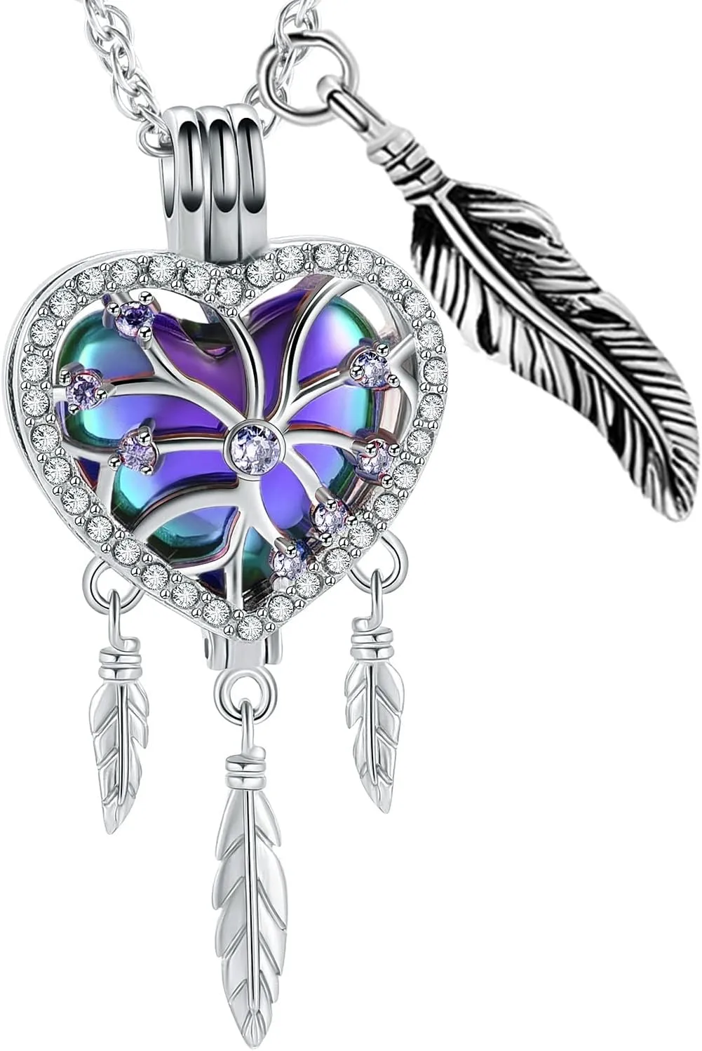 shajwo Dream Catcher Urn Necklace Heart Cremation Jewelry for Ashes for Women Men Angel Wing Flower Memorial Hollow Pendant