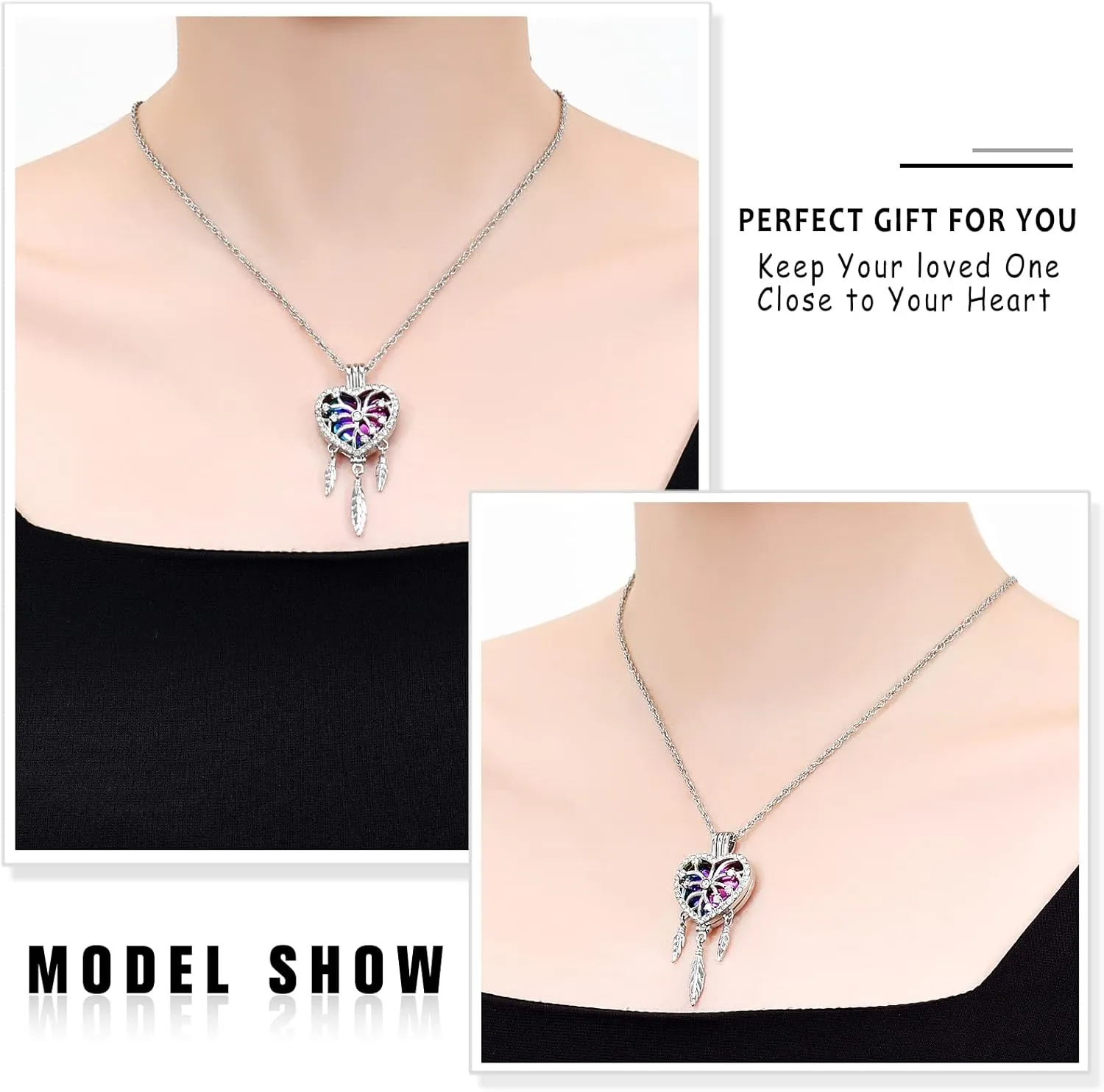 shajwo Dream Catcher Urn Necklace Heart Cremation Jewelry for Ashes for Women Men Angel Wing Flower Memorial Hollow Pendant